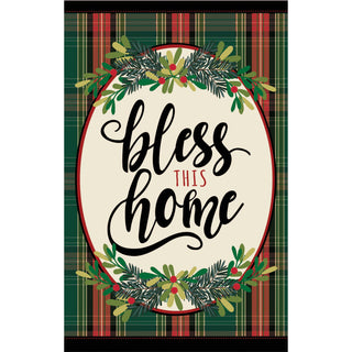 Bless This Home Plaid Garden Linen Flag