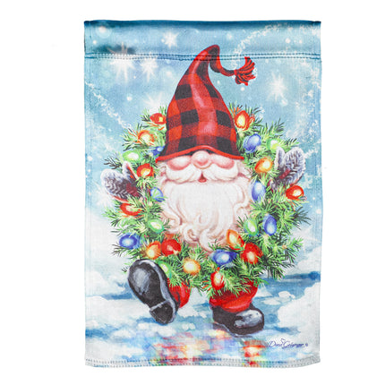 Gnome with a Christmas Wreath Lustre Garden  Flag