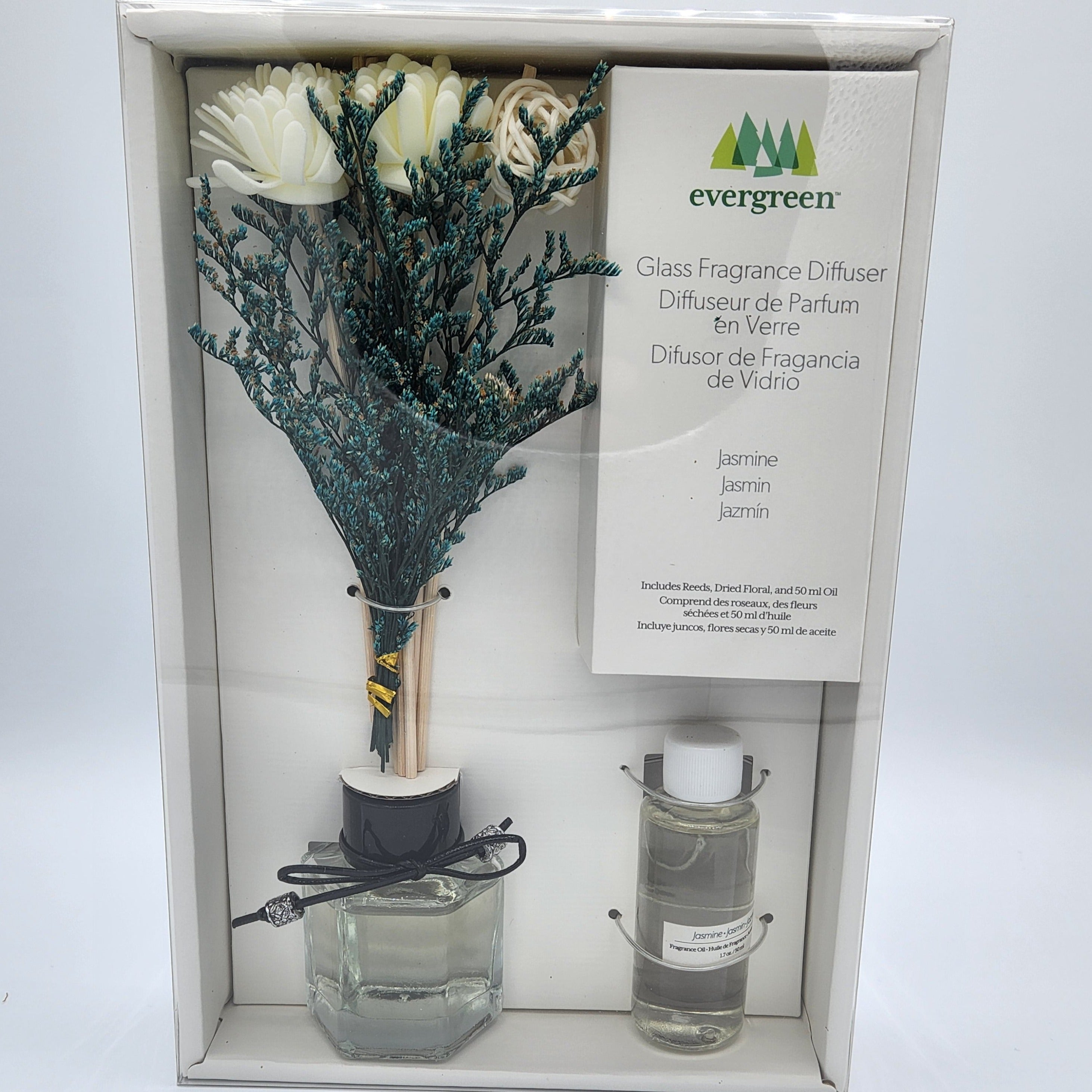 Fragrance Diffuser with Decorative Green flowers and 50ml of Jasmine Oil