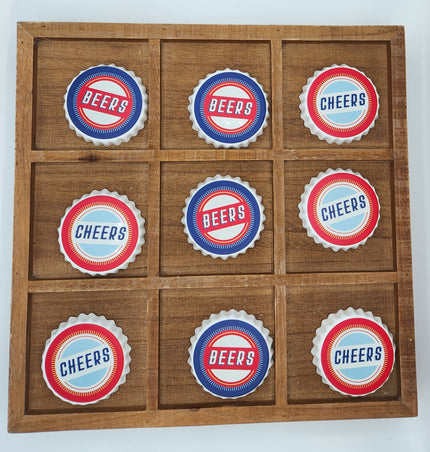 Beer Cap Tic-Tac-Toe with Wooden Board-14.25