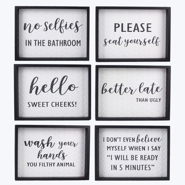 Wood Framed Bathroom Humor Sign