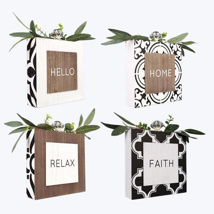 Inspirational Decor Block Sign with Ceramic Pull and Greenery