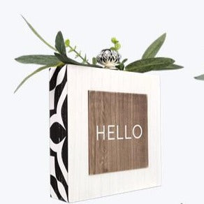 Inspirational Decor Block Sign with Ceramic Pull and Greenery