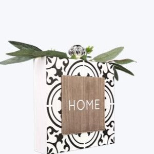 Inspirational Decor Block Sign with Ceramic Pull and Greenery