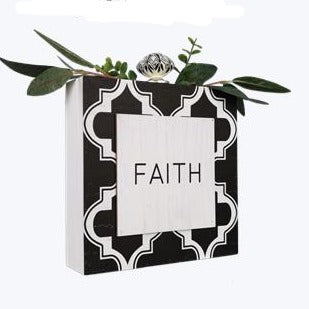 Inspirational Decor Block Sign with Ceramic Pull and Greenery