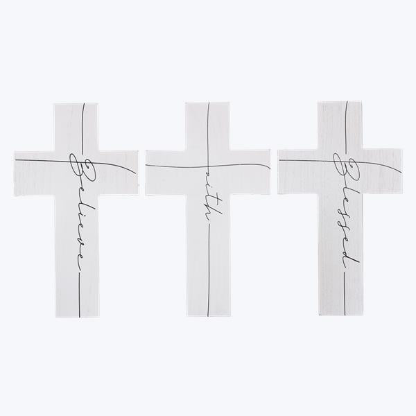 Wooden White Cross Table Decor with Script Sentiment