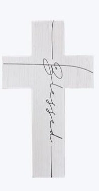 Wooden White Cross Table Decor with Script Sentiment