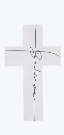 Wooden White Cross Table Decor with Script Sentiment
