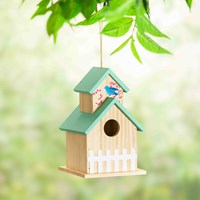 Wood Bird House with Raised Metal Fence, Blue Bird