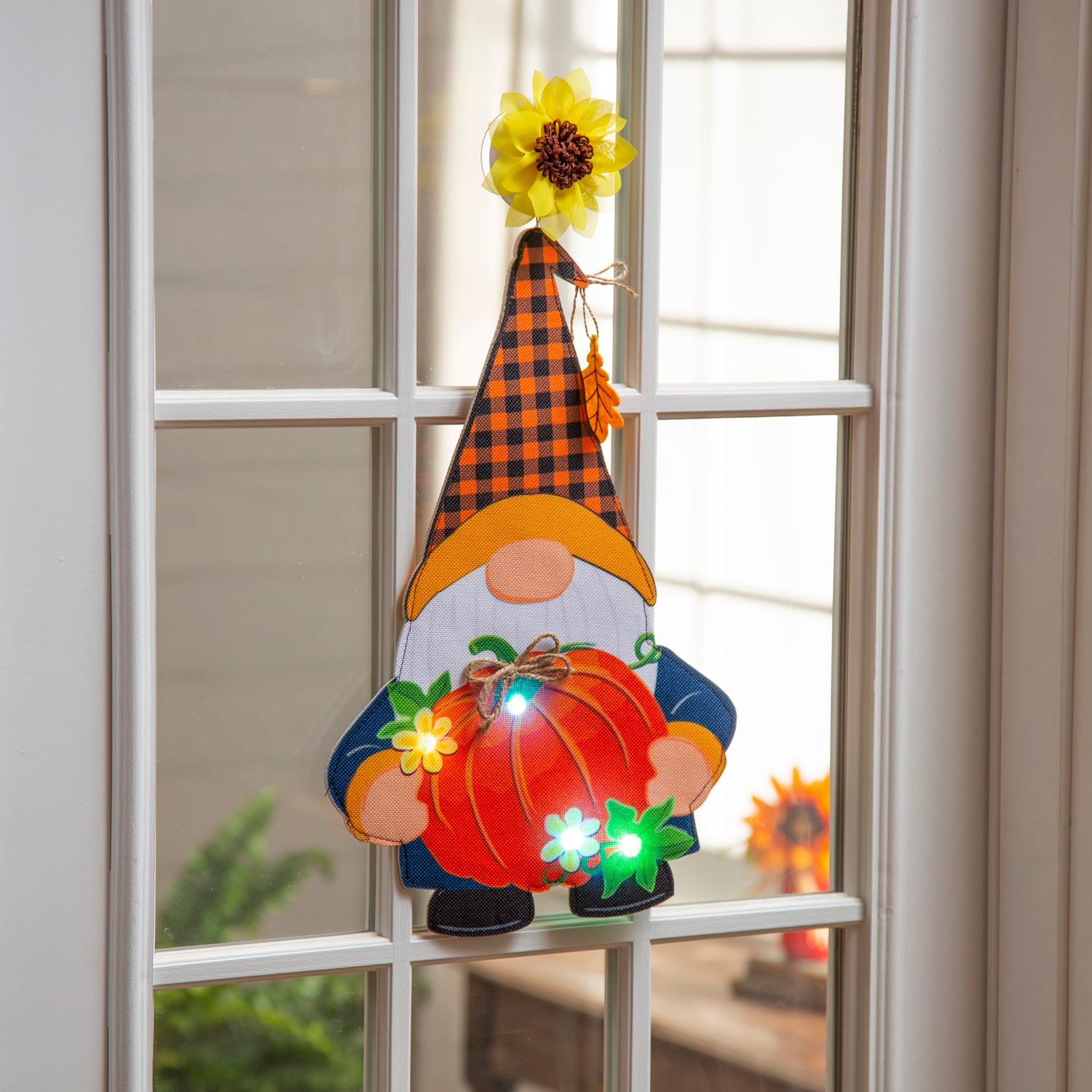 Fall Gnome with Pumpkin LED Window Décor