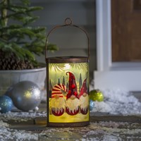 Winter Gnome Trio Handpainted Embossed Glass and Metal Solar Lantern