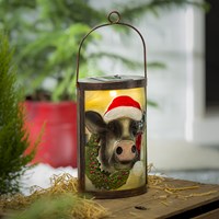 Christmas Cow Handpainted Solar Glass Lantern