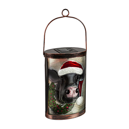 Christmas Cow Handpainted Solar Glass Lantern
