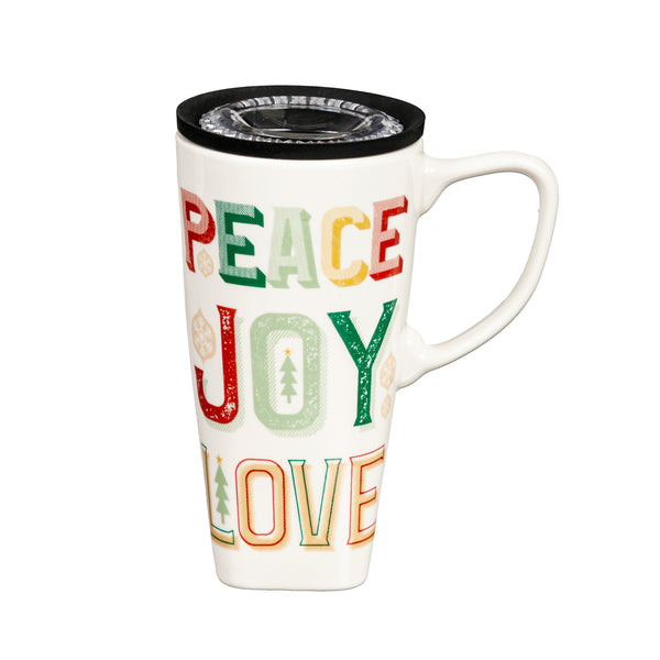 Peace, Love, Joy, Ceramic FLOMO 360 Travel Cup, 17 oz. w/Box