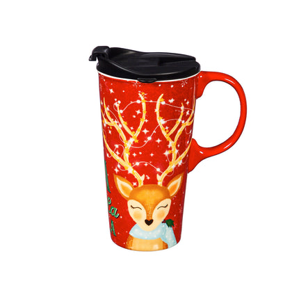 Fa la la la Deer Ceramic Travel Cup, 17 OZ. ,w/box