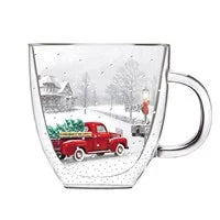 Winter Truck Double Wall Glass Cafe Cup, 12 oz.,