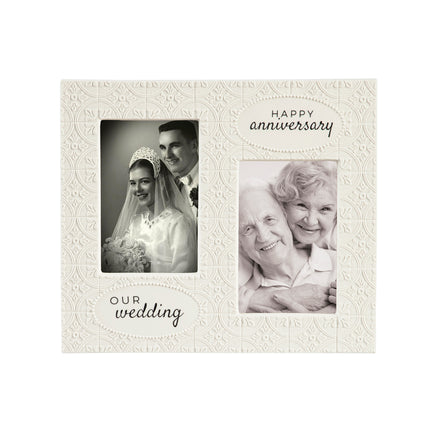 Our Wedding/ Happy Anniversary Embossed Tile Bisque Porcelain Picture Frame