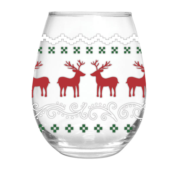 Sweater Weather Deer, 17 OZ Stemless Wine Glass w/Box