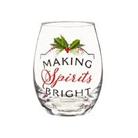 "Making Spirits Bright" 17 OZ Stemless Wine Glass w/Box