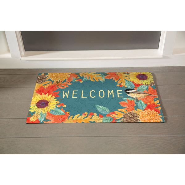 Fall Chickadee Wreath Embossed Floor Mat