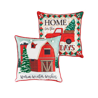 14"x14" Double Sided Farmhouse Pillow: Winter/Christmas