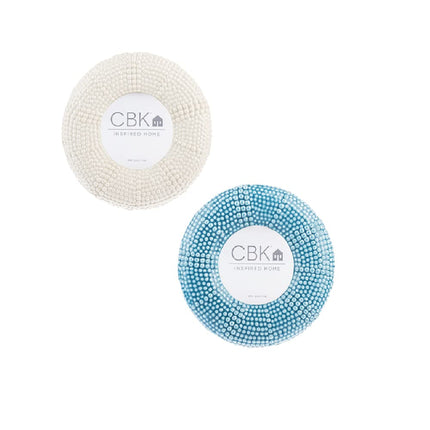 Round Embossed Sea Urchin Frames, Ceramic, 7.88 Inches Width, Blue, White