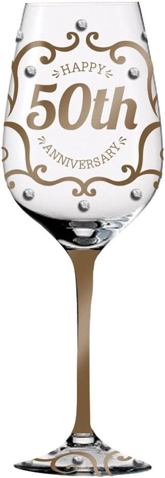 Golden Wedding Anniversary Keepsake Hand-Painted Wineglass