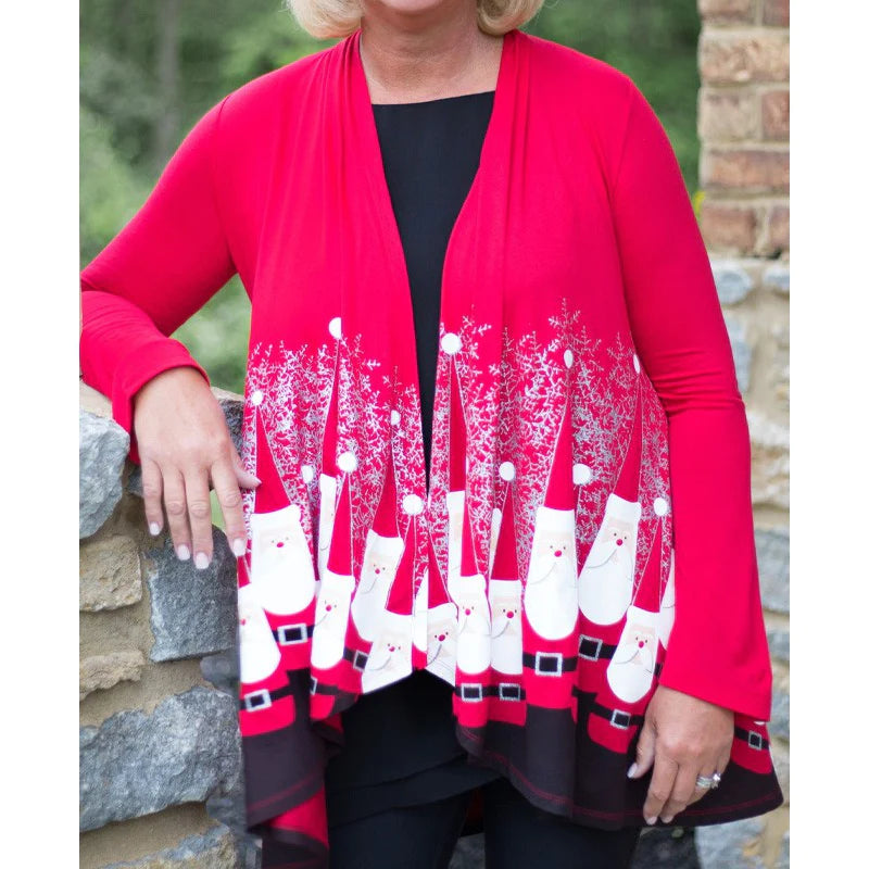 Women's 'Bowling Pin Santa' Long Sleeve Holiday Kimono, by A Walk In The Park®