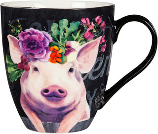 Floral Pig Ceramic Cup O' Java, 17 OZ