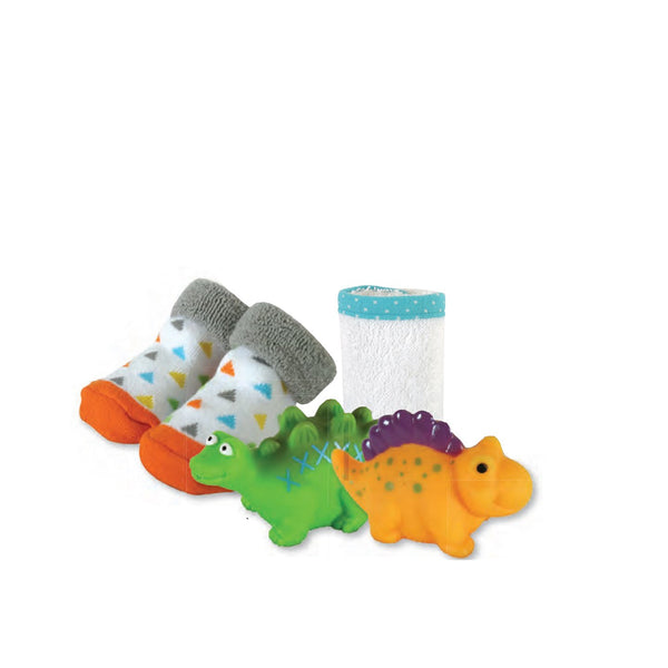 Bath Squirter Tub Toys, Wash Cloth and Bootie Socks Gift Set, Flower Power