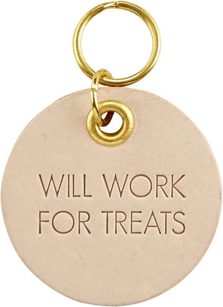 "Will Work for Treats" Leather Pet Tag