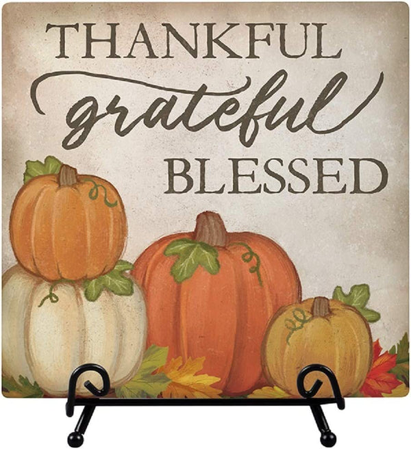 Thankful Grateful Blessed Easel Plaque