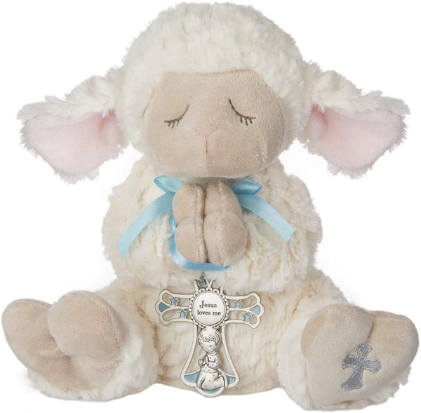 Serenity Lamb With Crib Cross Christening or Baptism Gift (Blue (Boy))