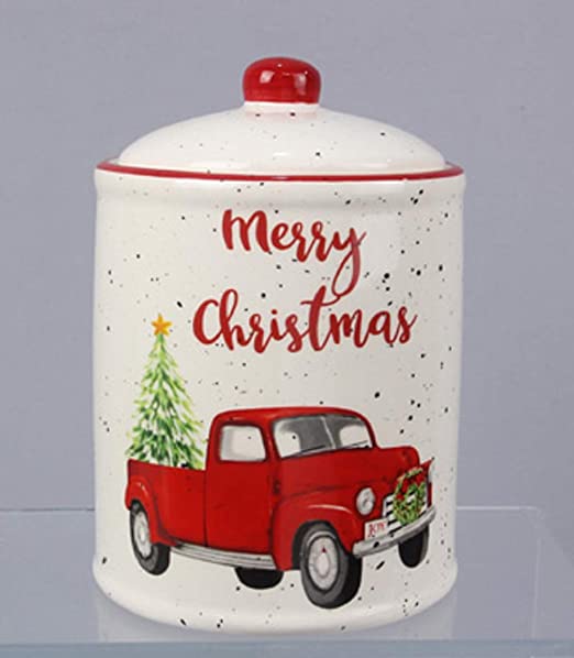 Merry Christmas Ceramic Jar with Red Truck