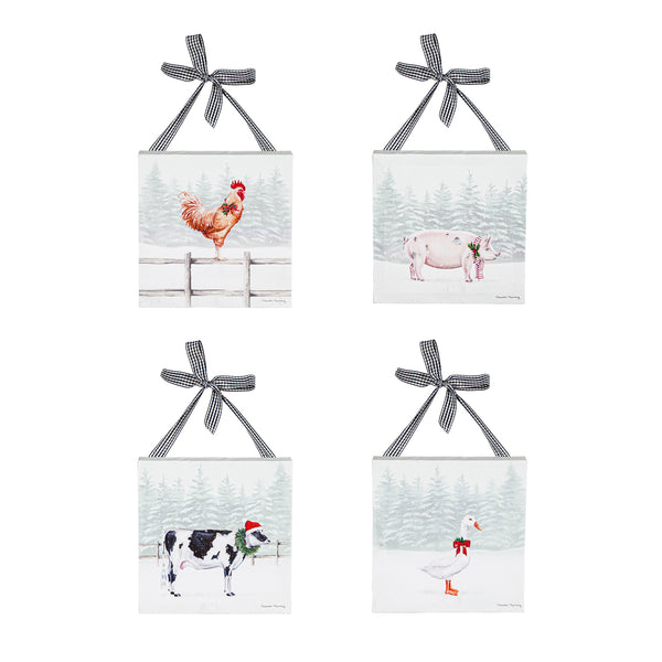 Mini Canvas with Plaid Ribbon, 8"Wx8"H Holiday Animals