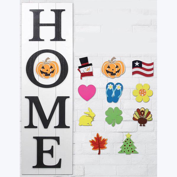 Wood Home Sign  Vertical - 11 Interchangeable Seasonal Icons