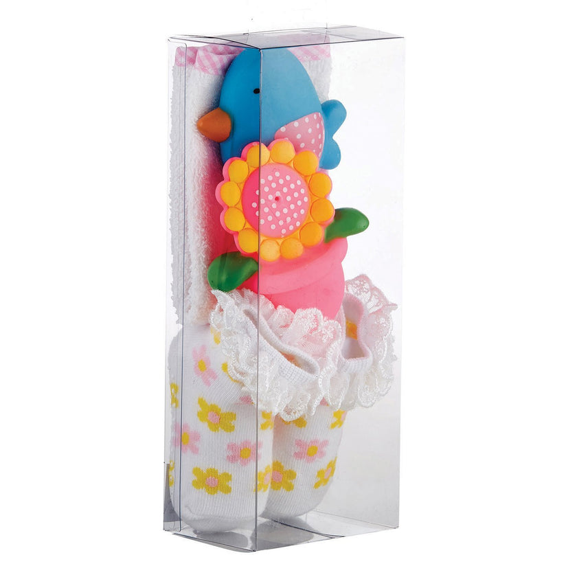 Bath Squirter Tub Toys, Wash Cloth and Bootie Socks Gift Set, Flower Power