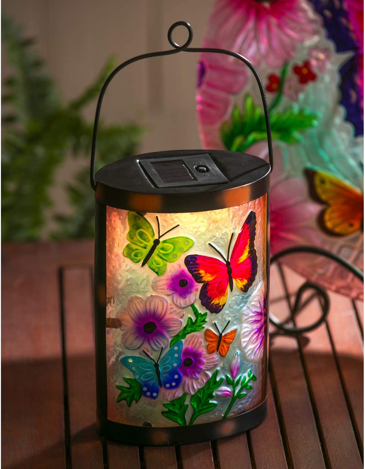 Butterfly Prints Handpainted Solar Glass Lantern