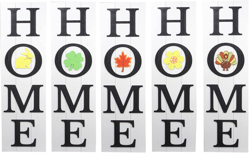 Wood Home Sign  Vertical - 11 Interchangeable Seasonal Icons