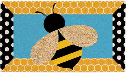 Bee with Honeycomb pattern Border Coir Welcome Mat