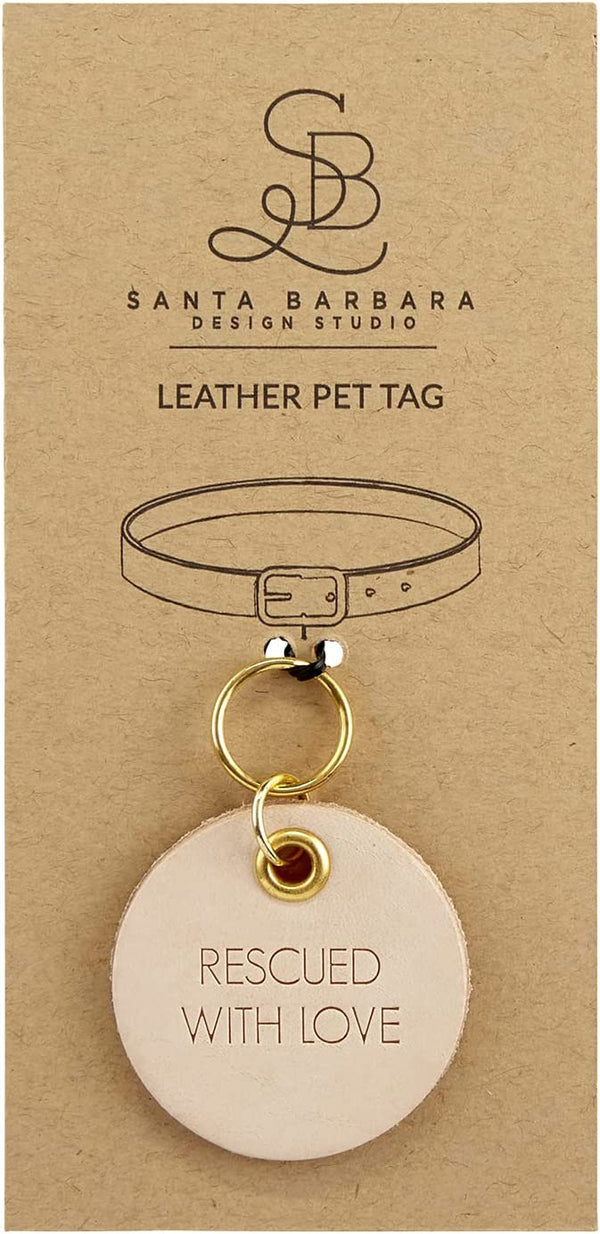 "Rescued with Love" Leather Pet Tag