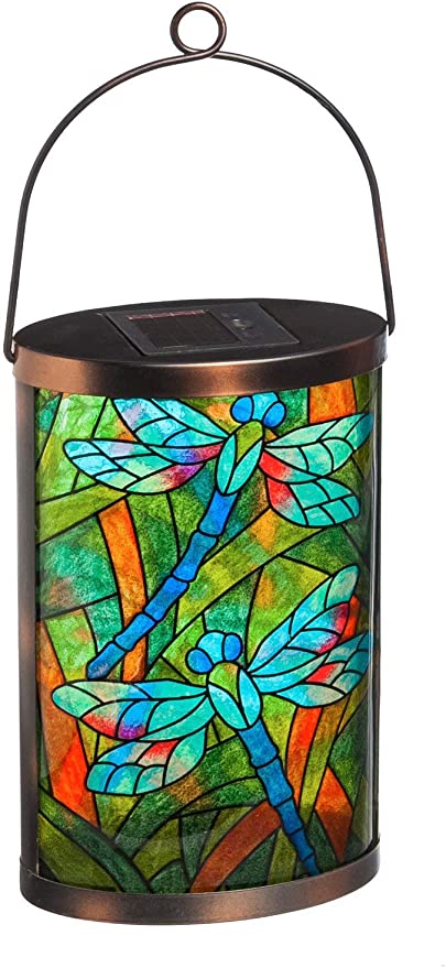 Dragonfly Duo Tiffany Inspired Solar Lantern