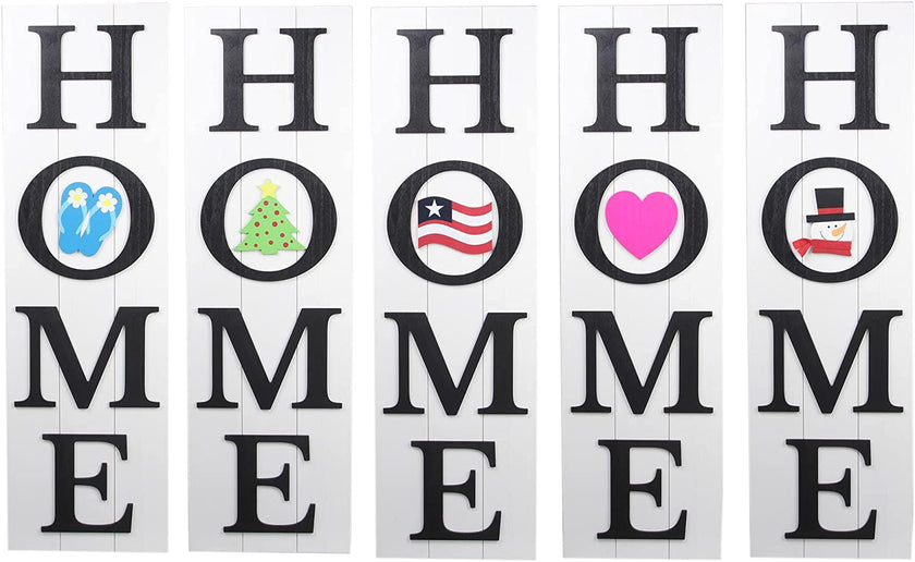 Wood Home Sign  Vertical - 11 Interchangeable Seasonal Icons
