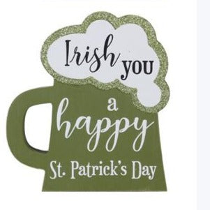 Wooden Beer Mug Shaped St. Patrick's Day Tabletop Sign