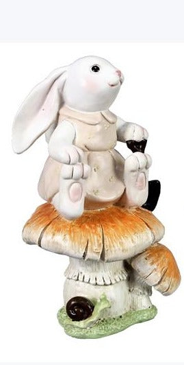 Resin Bunny on Mushroom Figurine