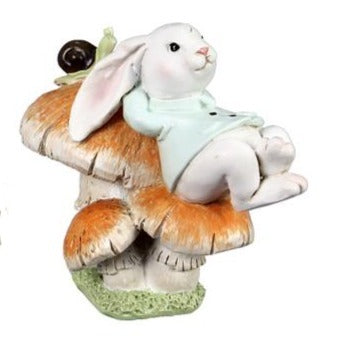 Resin Bunny on Mushroom Figurine