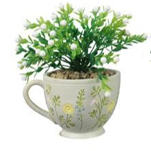 Resin Cottage Core Tea Cup Planter w/ Flower
