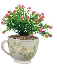 Resin Cottage Core Tea Cup Planter w/ Flower