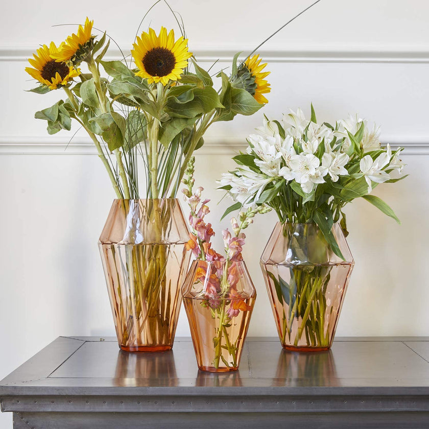 Pink Faceted Glass Vase
