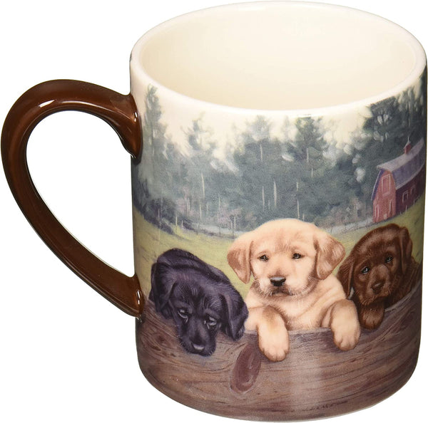 "Pups on the Fence" 14 oz. Mug by Jim Lamb